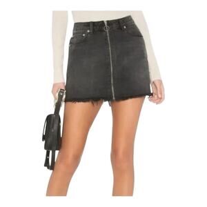 We The Free People Zip It Up Denim Mini Skirt Womens Black Raw Hem Pockets 30
